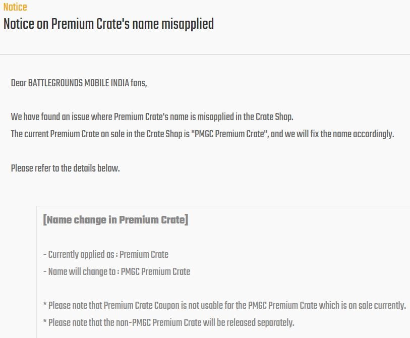 BGMI Premium Crate Release Date 2022 Affirmative