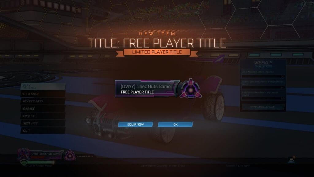 Free Player Title Rocket League 