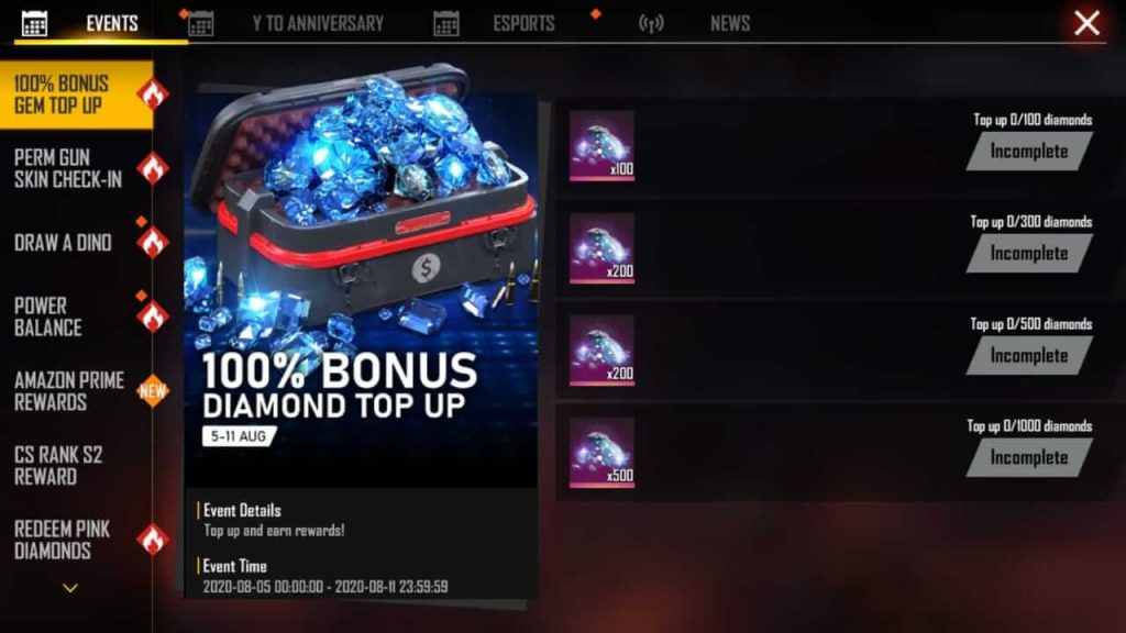Free Fire Double Diamond Top Up Event