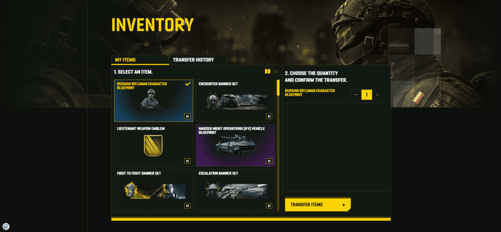 World War 3 Transfer Inventory and Item
