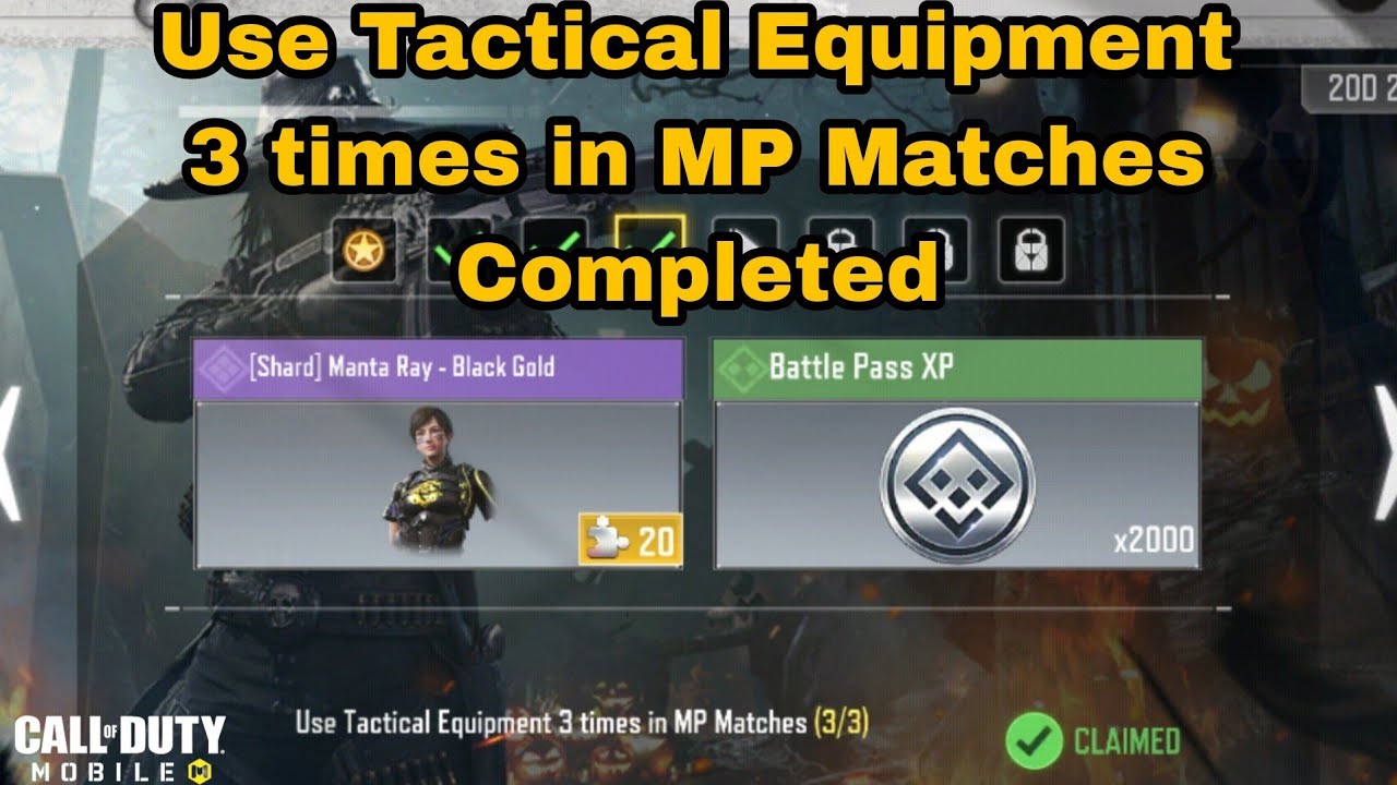 Call of Duty Mobile Use Tactical Equipment 5 Time in MP Matches Task Complete