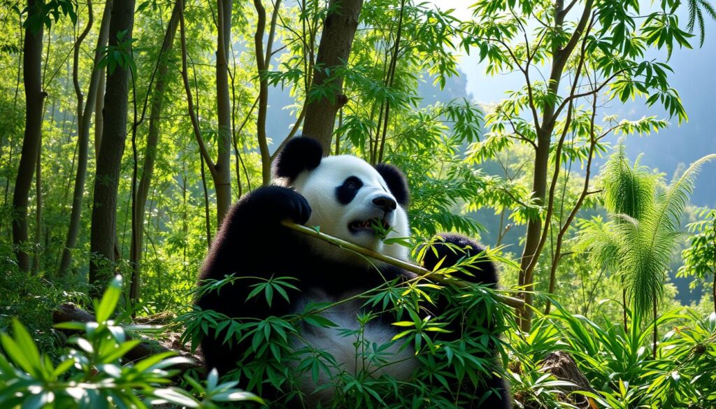 Giant panda in its natural habitat