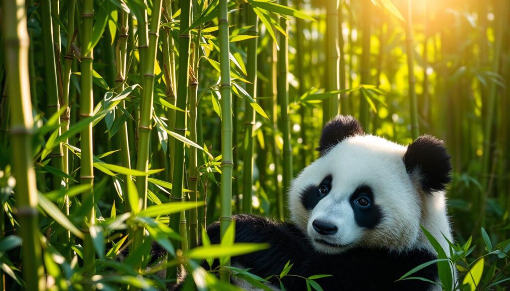 Panda in bamboo forest