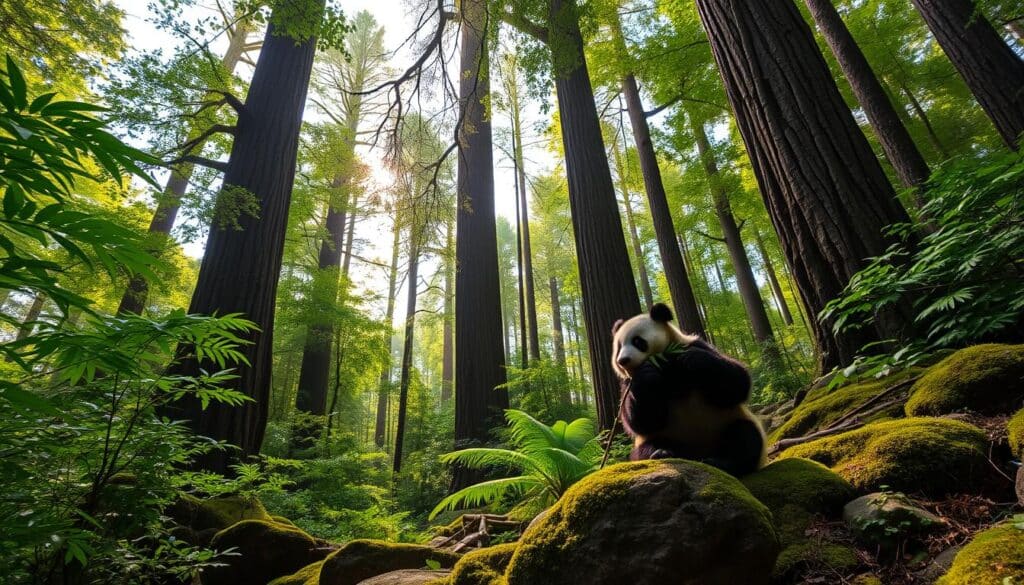 Panda in old-growth forest