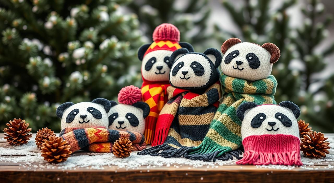 Panda scarves and hats