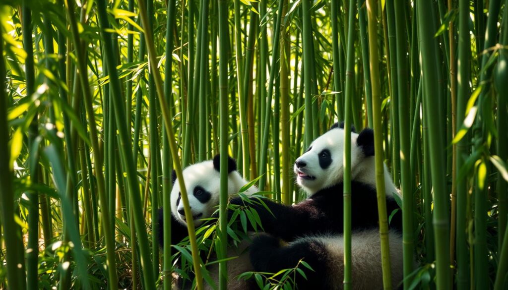 pandas in bamboo forest