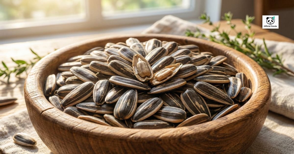 Bowl of roasted jumbo sunflower seeds close up